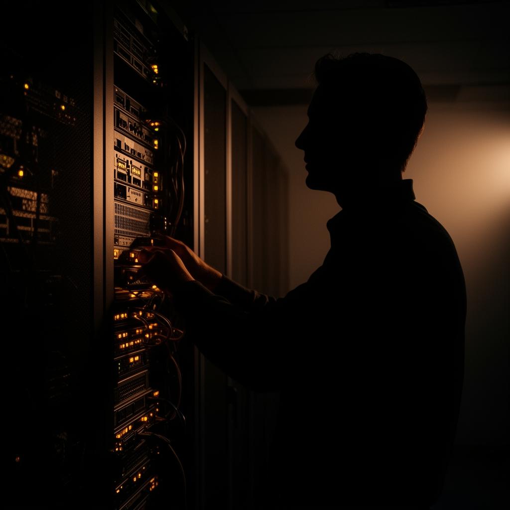 Randy Kooijman aan het werk in serverruimte